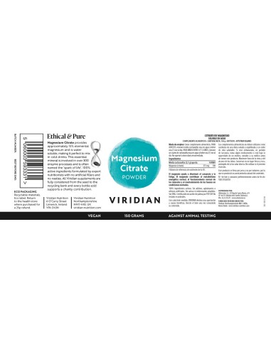 Viridian | Citrato Magnesio en Polvo 150g