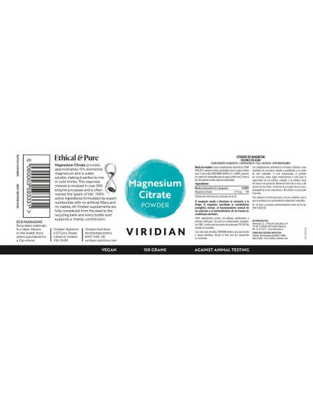 Viridian | Citrato Magnesio en Polvo 150g
