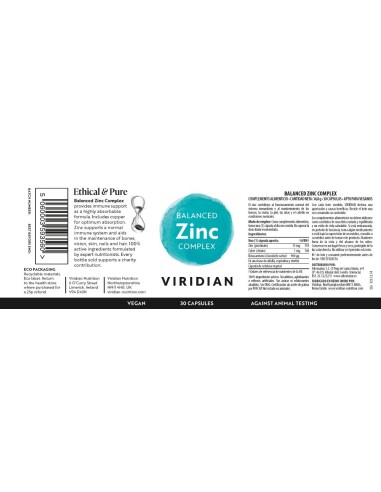Viridian | Balanced zinc complex 30 cápsulas veganas