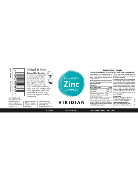 Viridian | Balanced zinc complex 30 cápsulas veganas