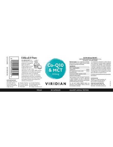 Viridian |  Co-Q10 100mg con MCT 30 cápsulas veganas