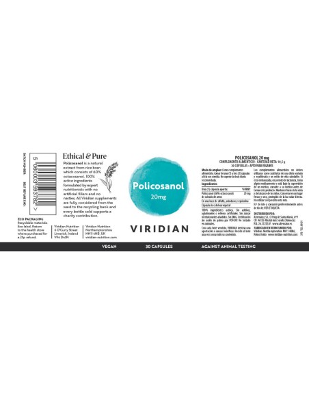 Viridian | Policosanol 20mg 30 Cápsulas Veganas