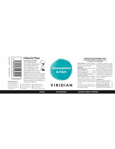 Viridian | Glucosamina MSM 30 Cápsulas Veganas