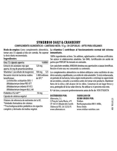 Viridian | Synerbio Diario con Arandano Rojo 30  Cápsulas Veganas