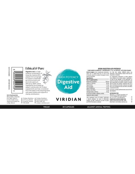 Viridian | Ayuda Digestiva Alta Potencia 30 cápsulas veganas
