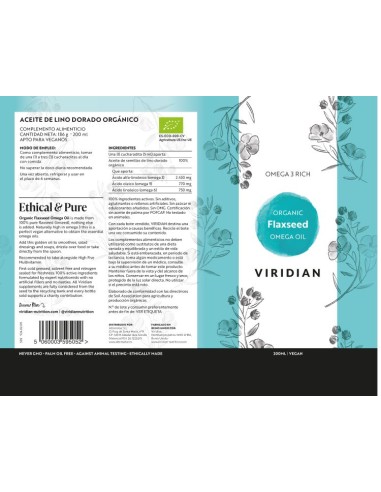 Viridian | 100% Lino Dorado Bio 200ml Fuente Vegana Omega3