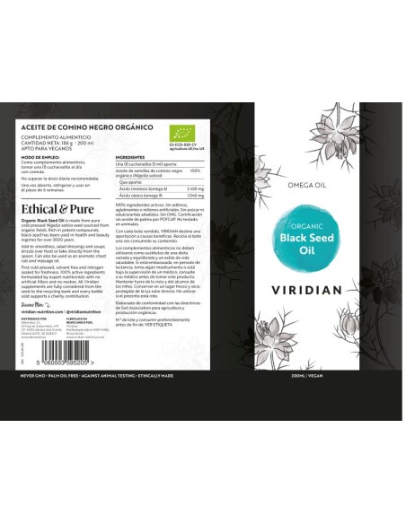 Viridian Aceite Comino Negro Bio 200 ml