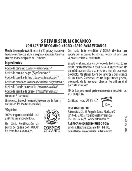 Viridian | 5 Repair Serum Bio 50ml Viridian | 5 Repair Serum Bio 50ml