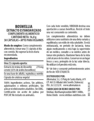 Viridian | Boswellia Resina Extracto Estandarizado 30 cápsulas veganas
