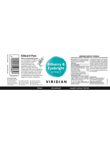 Viridian | Arandano (Mirtilo) y Eufrasia 30 Cápsulas Veganas