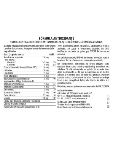 Viridian | Antioxidante Fórmula 30 Cápsulas Veganas