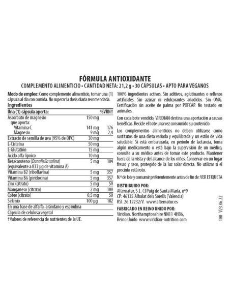 Viridian | Antioxidante Fórmula 30 Cápsulas Veganas