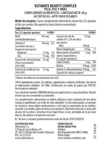 Viridian | Beauty complex pelo piel y uñas 60 cápsulas veganas