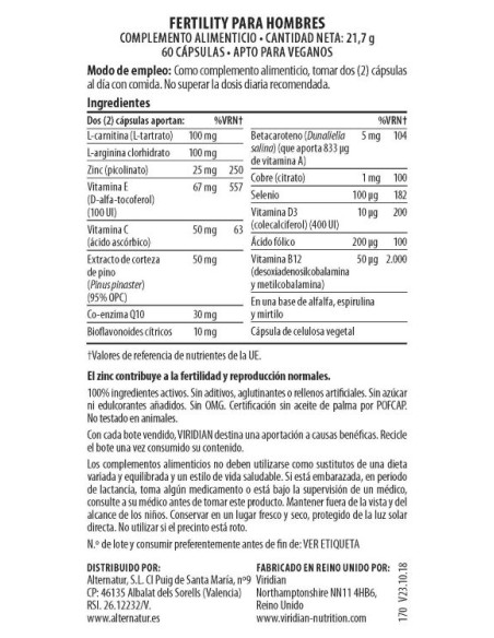 Viridian | Fertility para Hombres 60 Cápsulas Veganas