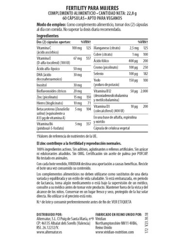 Viridian | Fertility Para Mujeres 60 Cápsulas Veganas