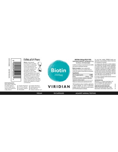 Viridian | Biotina 2500 ug 90 Cápsulas Veganas