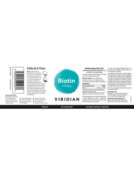 Viridian | Biotina 2500 ug 90 Cápsulas Veganas