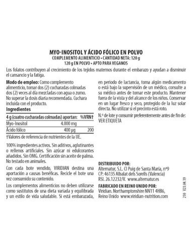 Viridian | Myo-Inositol & Ácido Fólico en Polvo 120g