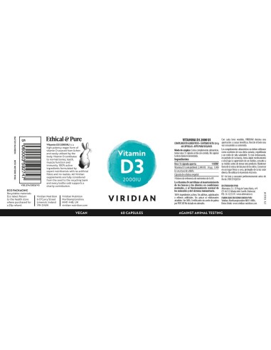 Viridian | Vitamina D3 Vegana 2000iu 60 Cápsulas Veganas