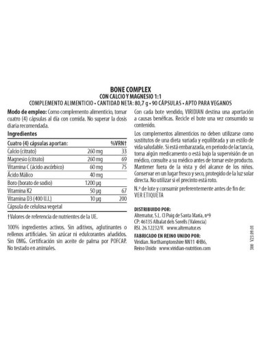 Viridian | Bone Complex 90 Cápsulas Veganas