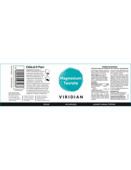 Viridian | Taurato de Magnesio 30 Cápsulas Veganas