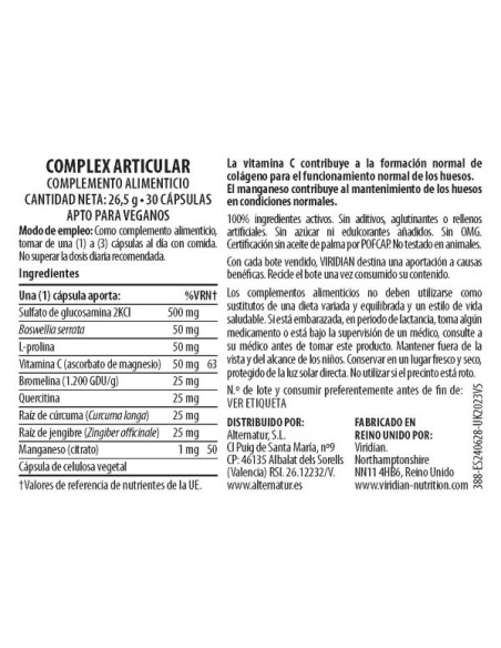 Viridian | Complex Articular 30 Cápsulas Veganas