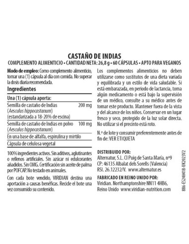 Viridian | Castaño de Indias 60 Cápsulas Veganas