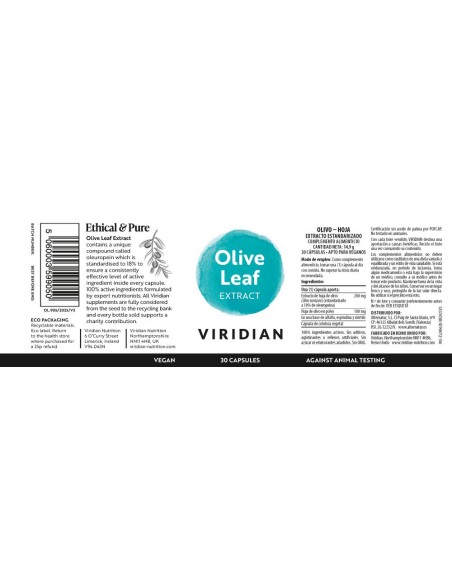 Viridian | Olivo Extracto Estandarizado de Hoja 30 Cápsulas Veganas