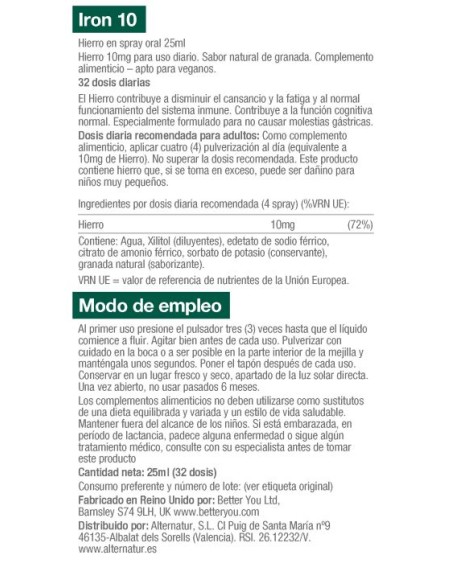 Better You | Iron 10 Hierro  spray oral 25ml