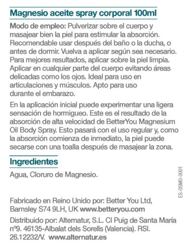 Better You | Magnesio Aceite spray corporal 100ml