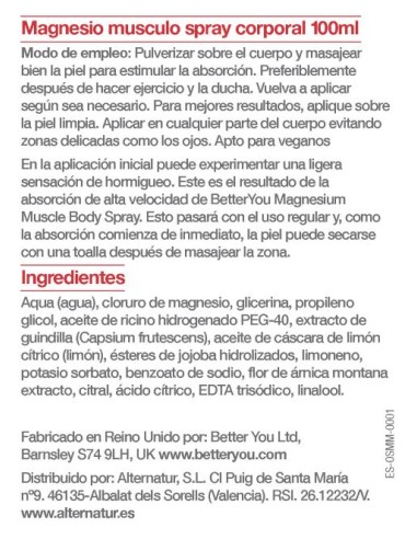 Better You | Magnesio Músculo spray corporal 100ml
