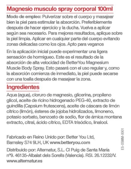 Better You | Magnesio Músculo spray corporal 100ml