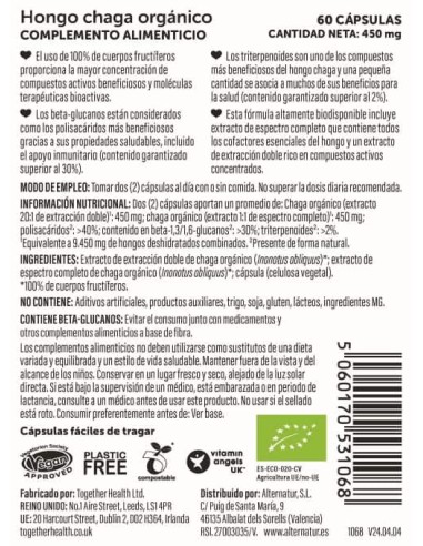 Together Health Hongo Chaga Orgánico 60 Cápsulas Vegetales