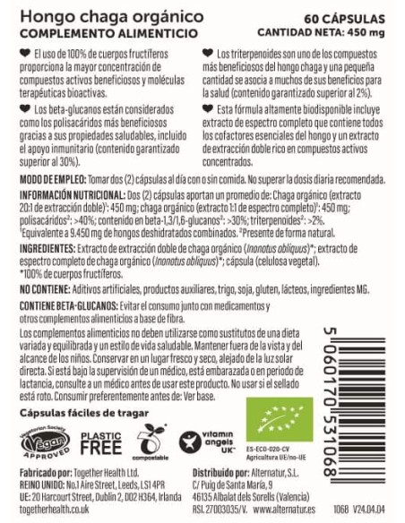 Together Health Hongo Chaga Orgánico 60 Cápsulas Vegetales
