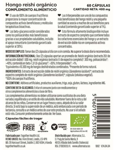 Together Health | Hongo Reishi Orgánico 60 Cápsulas Vegetales
