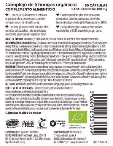 Together Health | Complejo de 5 Hongos Orgánicos 60 Cápsulas Vegetales