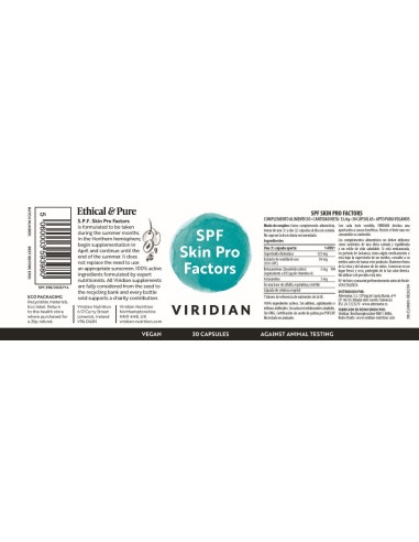 Viridian | SPF Skin Pro-Factors 30 Cápsulas Veganas
