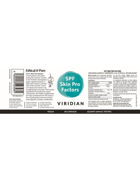 Viridian | SPF Skin Pro-Factors 30 Cápsulas Veganas