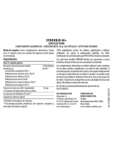 Viridian | Synerbio 40+ 60 Cápsulas Veganas