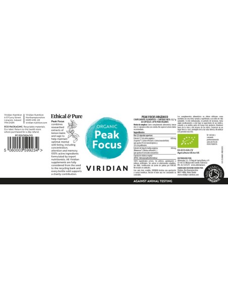 Viridian | Peak Focus 60 Cápsulas Veganas