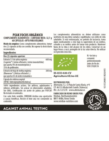 Viridian | Peak Focus 60 Cápsulas Veganas
