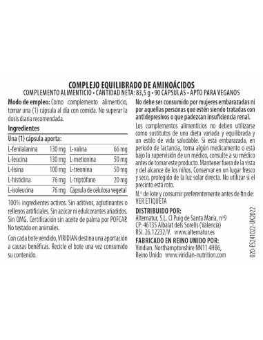 Viridian | Complejo equilibrado aminoácidos 90caps