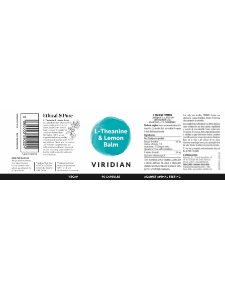 Viridian | L-Teanina y melisa 90 cápsulas veganas