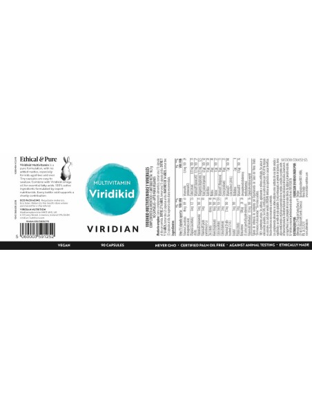 Viridian | Viridikid multivitaminas y minerales 90 cápsulas veganas