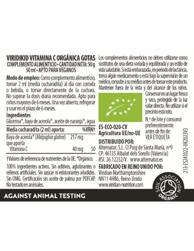 Viridian | Viridikid Vitamina C Órganica Gotas 50ml