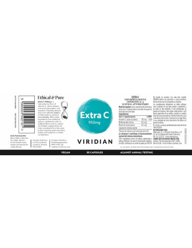 Viridian | Extra C 950mg 30 cápsulas veganas