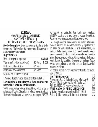 Viridian | Extra C 950mg 30 cápsulas veganas