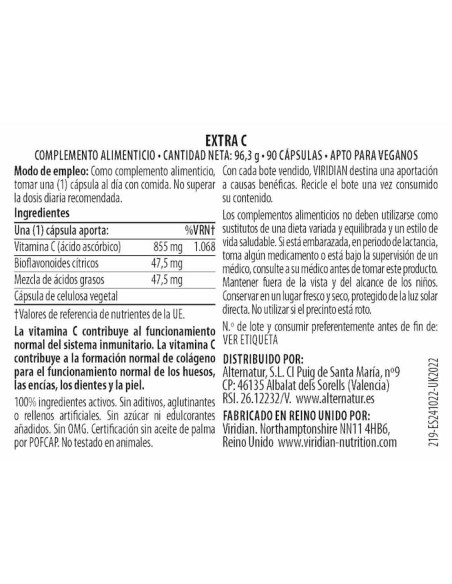 VIRIDIAN EXTRA C 950mg 90  Veg Caps