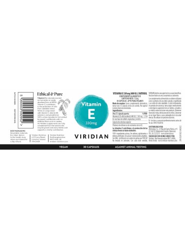 Viridian | Vitamina E 330mg (400iu) Natural 30 Cápsulas Veganas