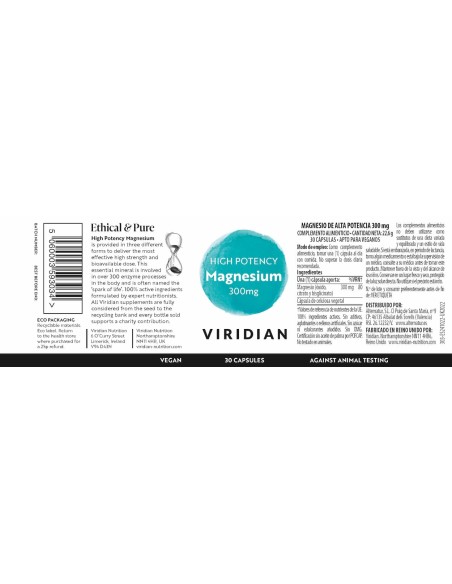 Viridian | Magnesio Alta Potencia 300mg 30 Cápsulas Veganas